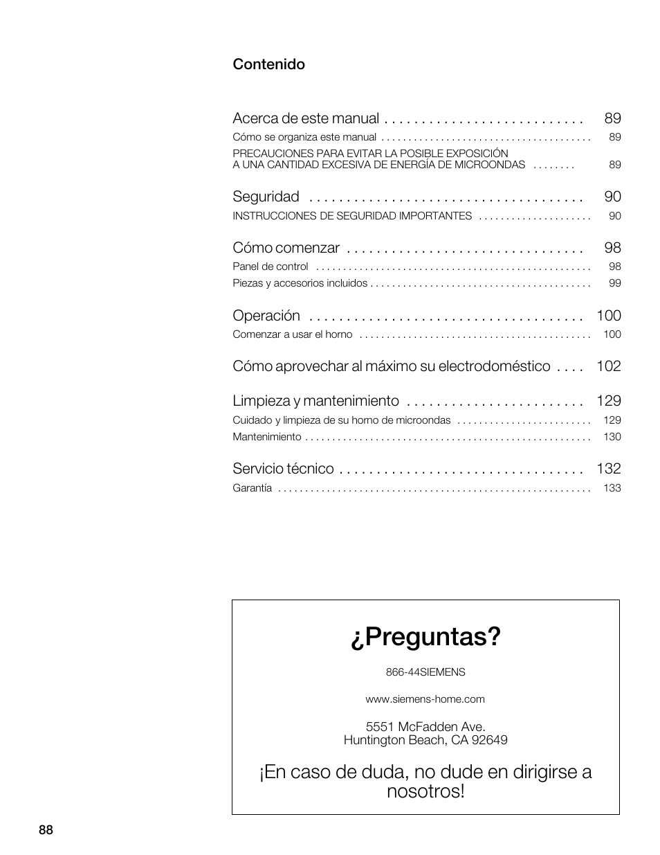 Preguntas, En caso de duda, no dude en dirigirse a nosotros | Siemens 30 Convection Microwave User Manual | Page 88 / 136