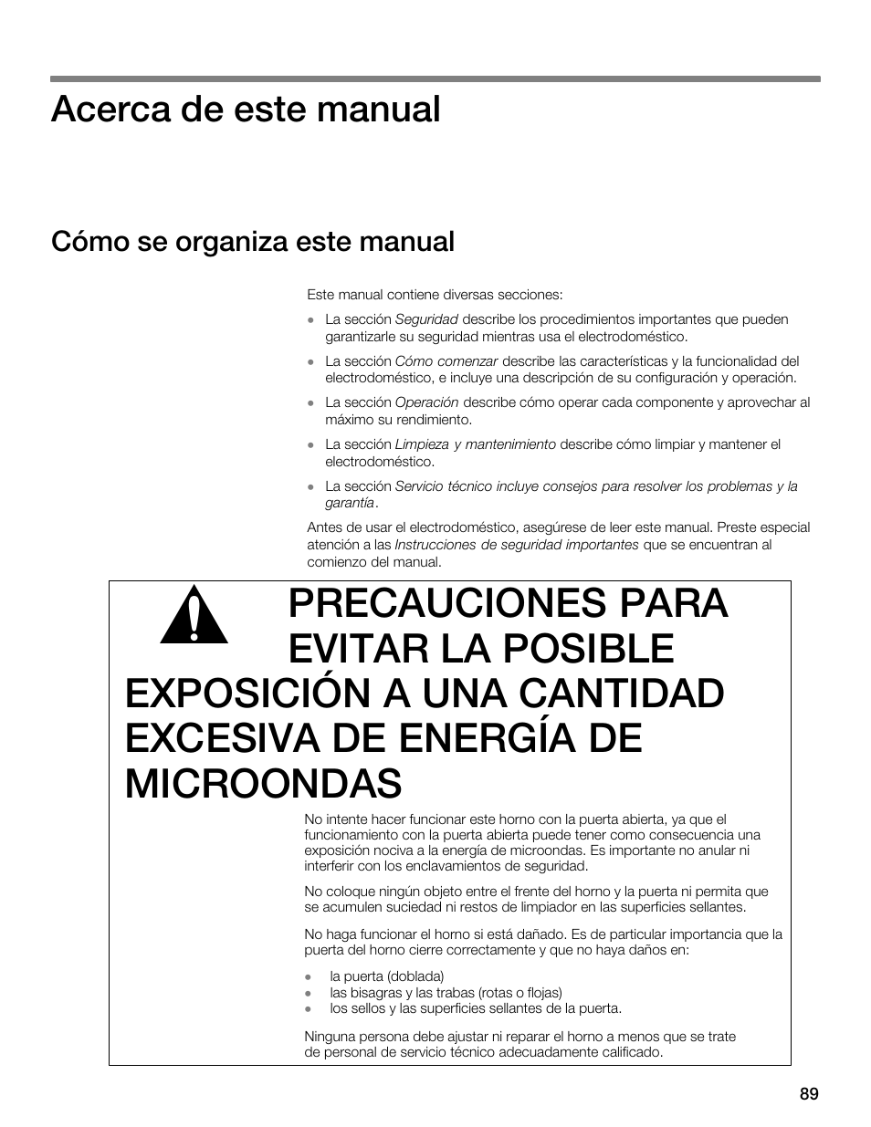 Acerca de este manual, Cómo se organiza este manual | Siemens 30 Convection Microwave User Manual | Page 89 / 136