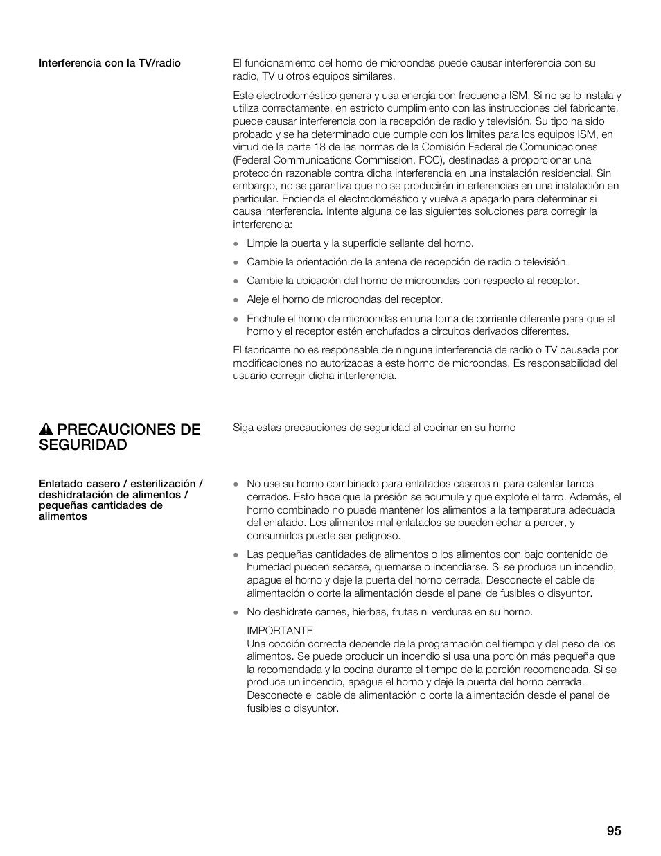 Ř precauciones de seguridad | Siemens 30 Convection Microwave User Manual | Page 95 / 136