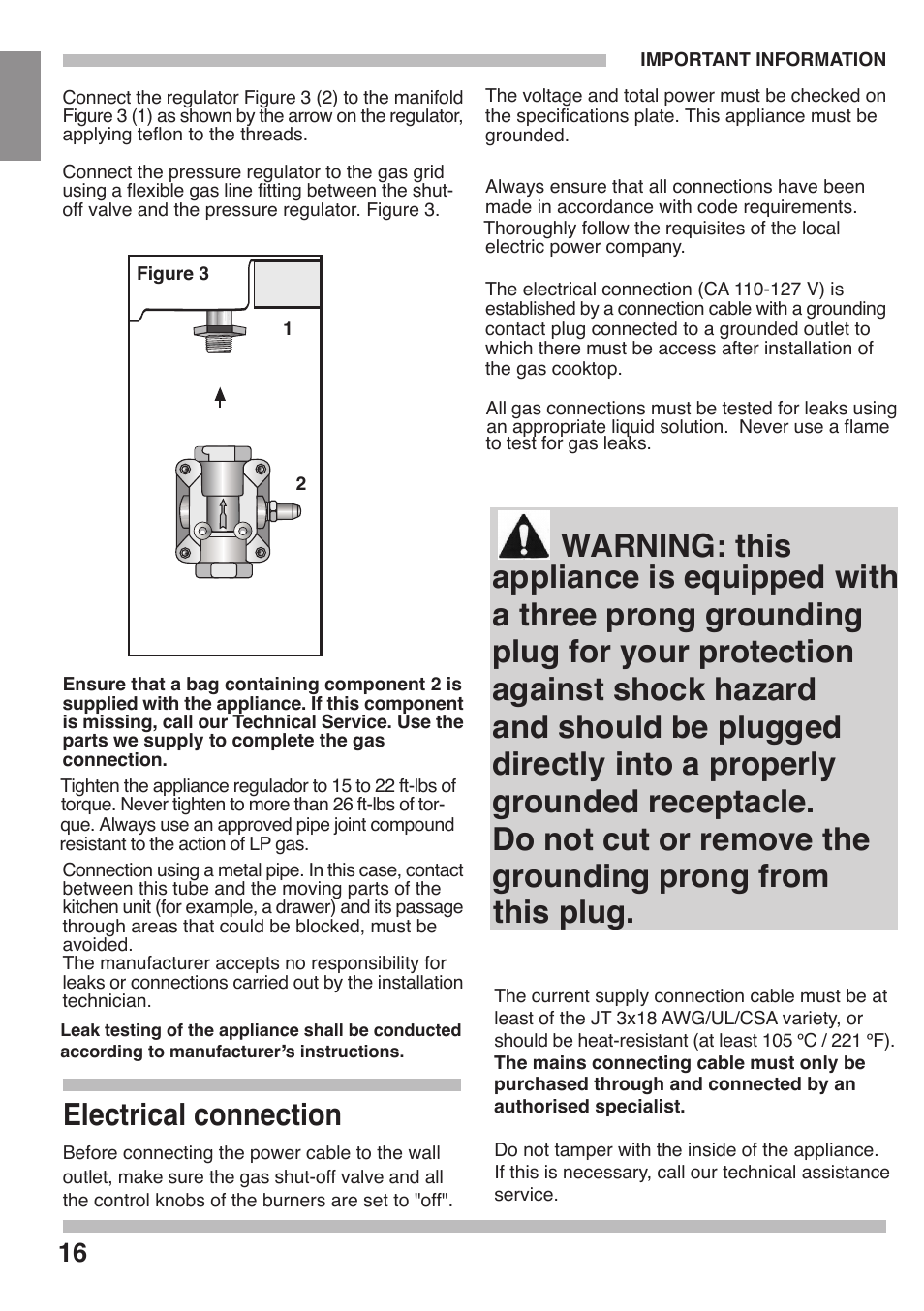 Electrical connection | Siemens 36inc Stainless Gas Cooktop User Manual | Page 16 / 57