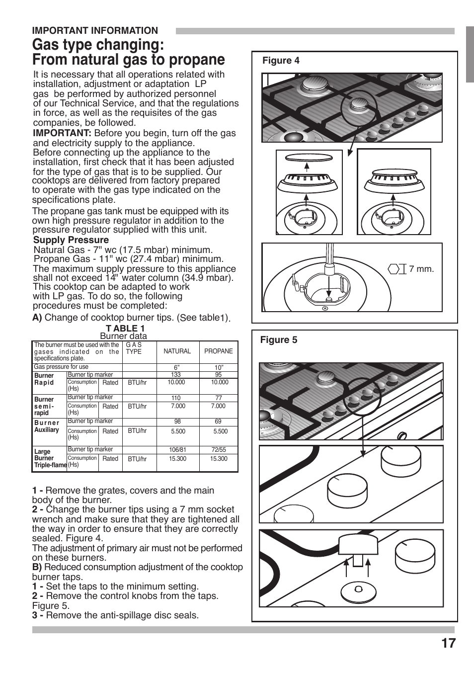Gas type changing | Siemens 36inc Stainless Gas Cooktop User Manual | Page 17 / 57