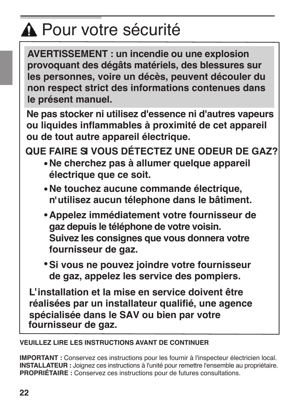 Pour votre sécurité | Siemens 36inc Stainless Gas Cooktop User Manual | Page 22 / 57