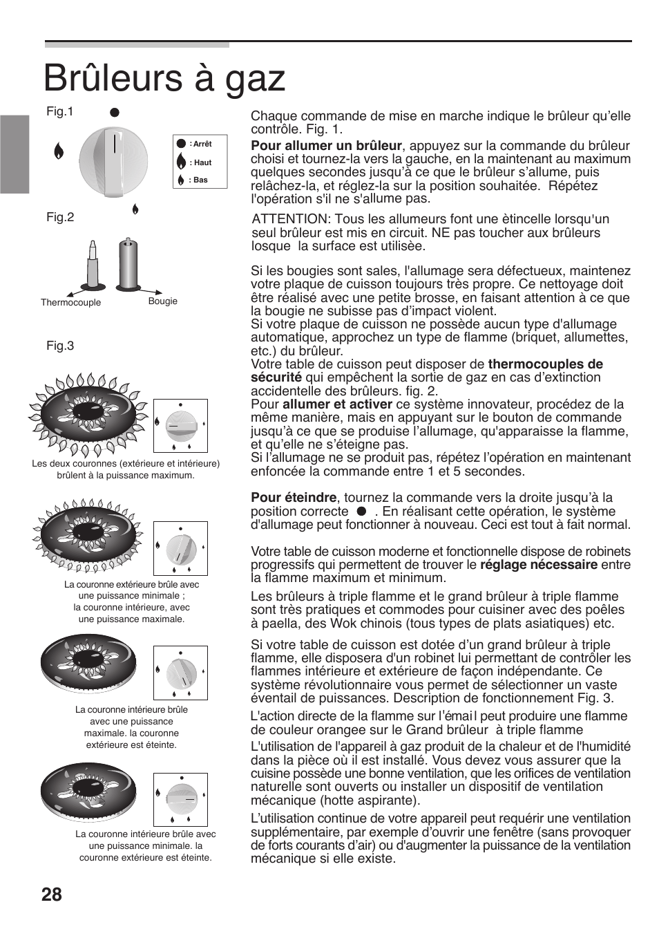 Brûleurs à gaz | Siemens 36inc Stainless Gas Cooktop User Manual | Page 28 / 57