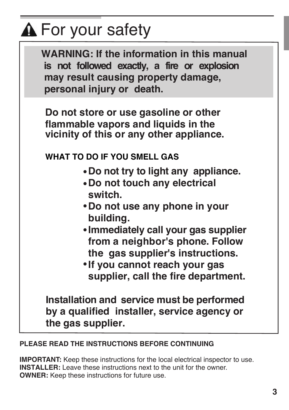 For your safety | Siemens 36inc Stainless Gas Cooktop User Manual | Page 3 / 57