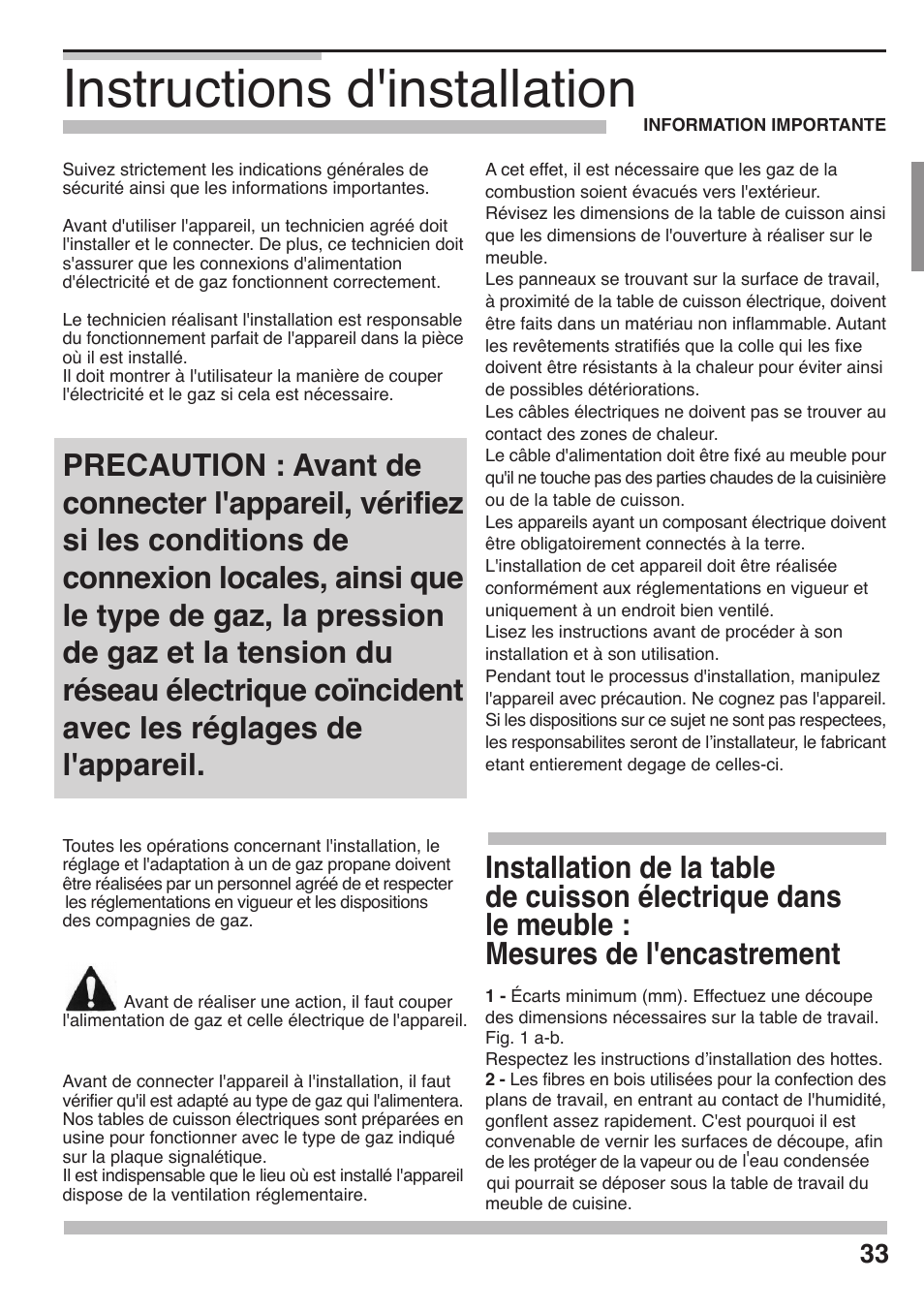 Instructions d'installation | Siemens 36inc Stainless Gas Cooktop User Manual | Page 33 / 57