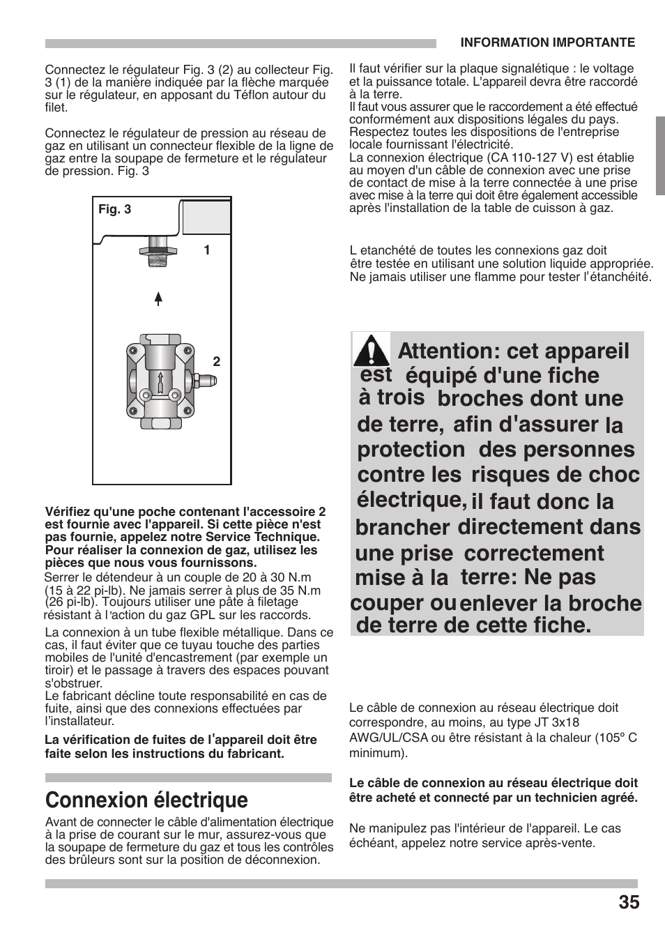 Connexion électrique | Siemens 36inc Stainless Gas Cooktop User Manual | Page 35 / 57