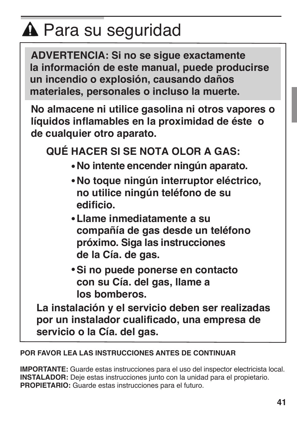 Para su seguridad | Siemens 36inc Stainless Gas Cooktop User Manual | Page 41 / 57