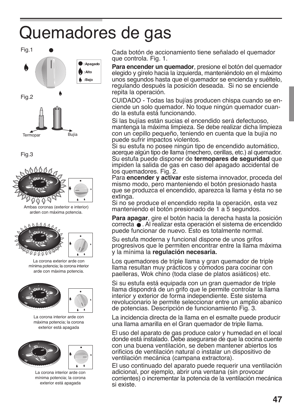 Quemadores de gas | Siemens 36inc Stainless Gas Cooktop User Manual | Page 47 / 57