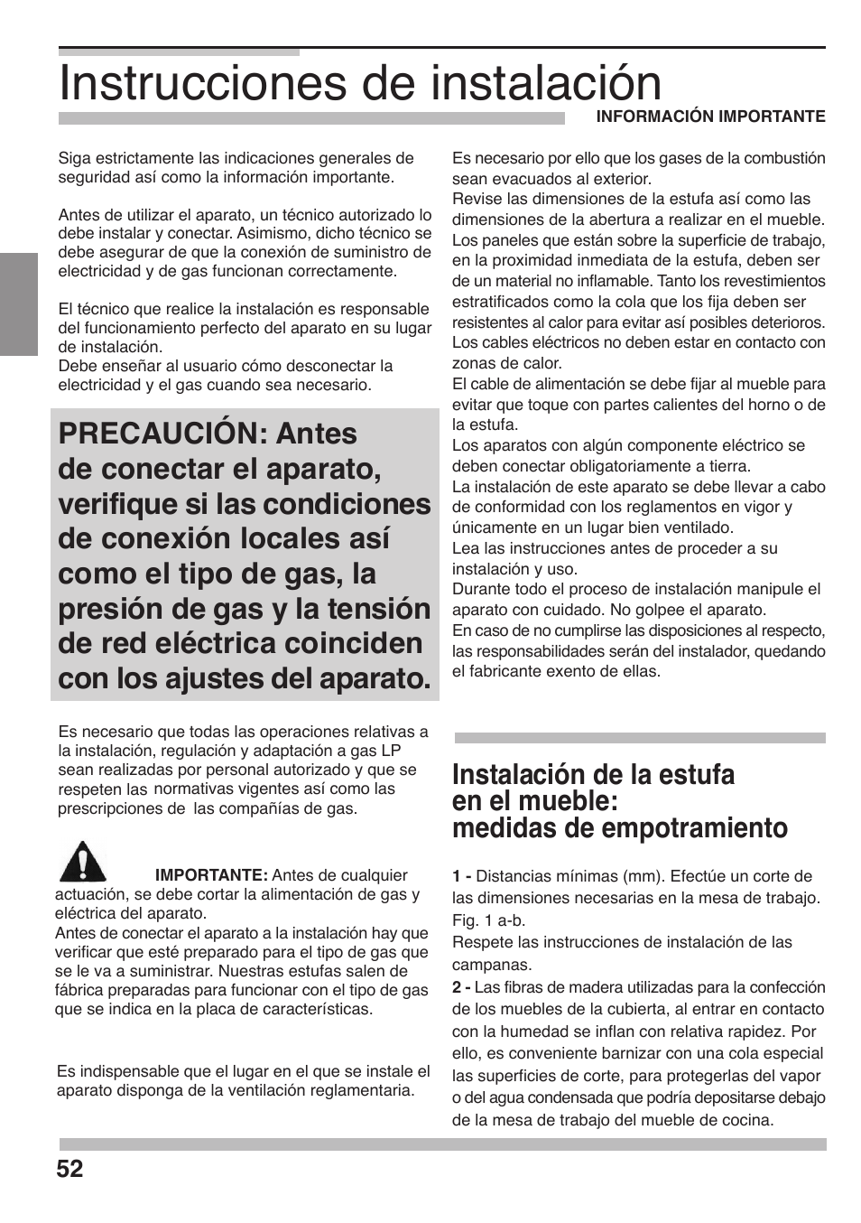 Instrucciones de instalación | Siemens 36inc Stainless Gas Cooktop User Manual | Page 52 / 57