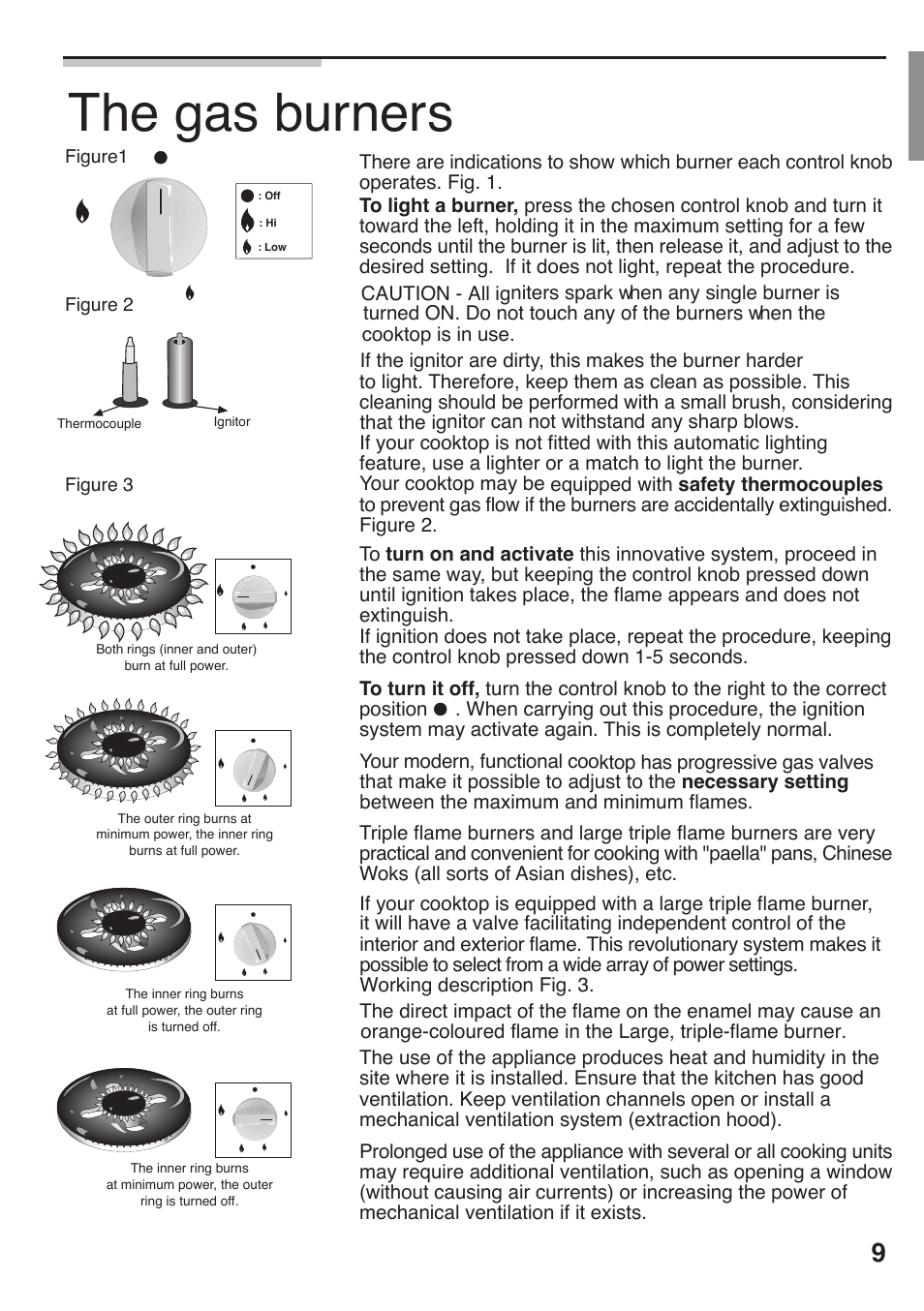 The gas burners | Siemens 36inc Stainless Gas Cooktop User Manual | Page 9 / 57