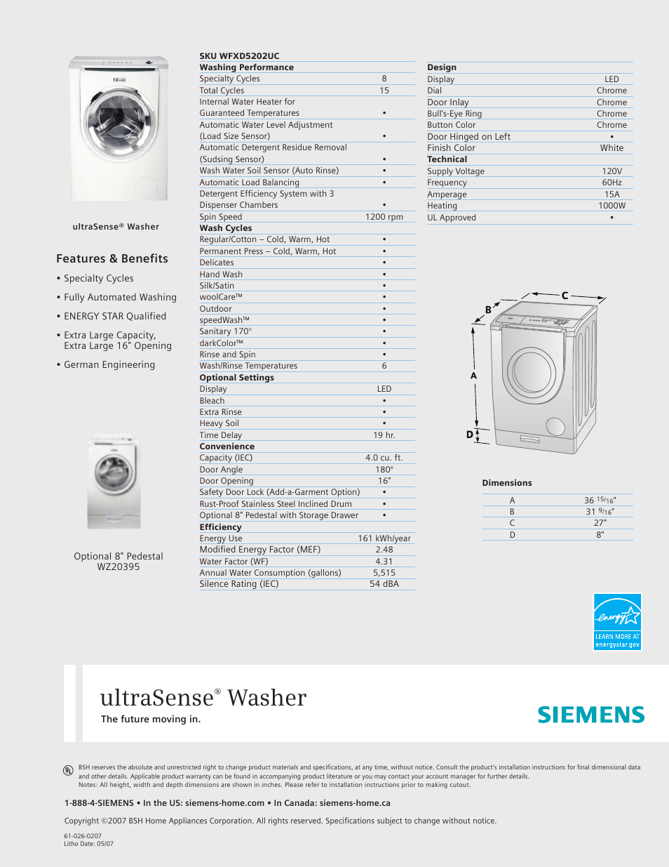 Siemens 27 Washer User Manual | 1 page