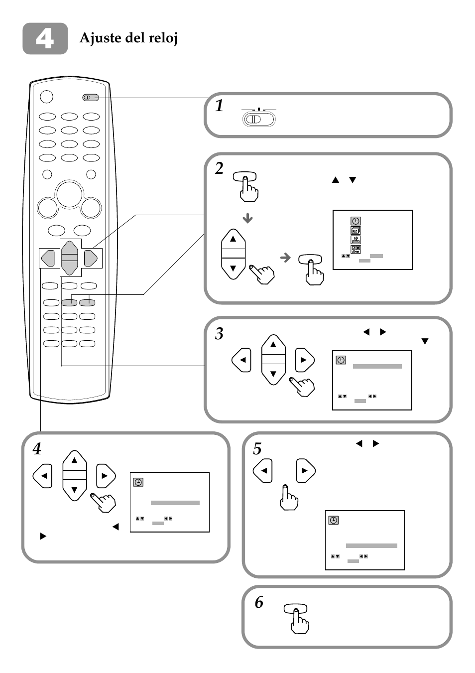 Ajuste del reloj, Menu, Vcr/catv/dbs/tv | Aiwa HV-FX9000U User Manual | Page 47 / 118