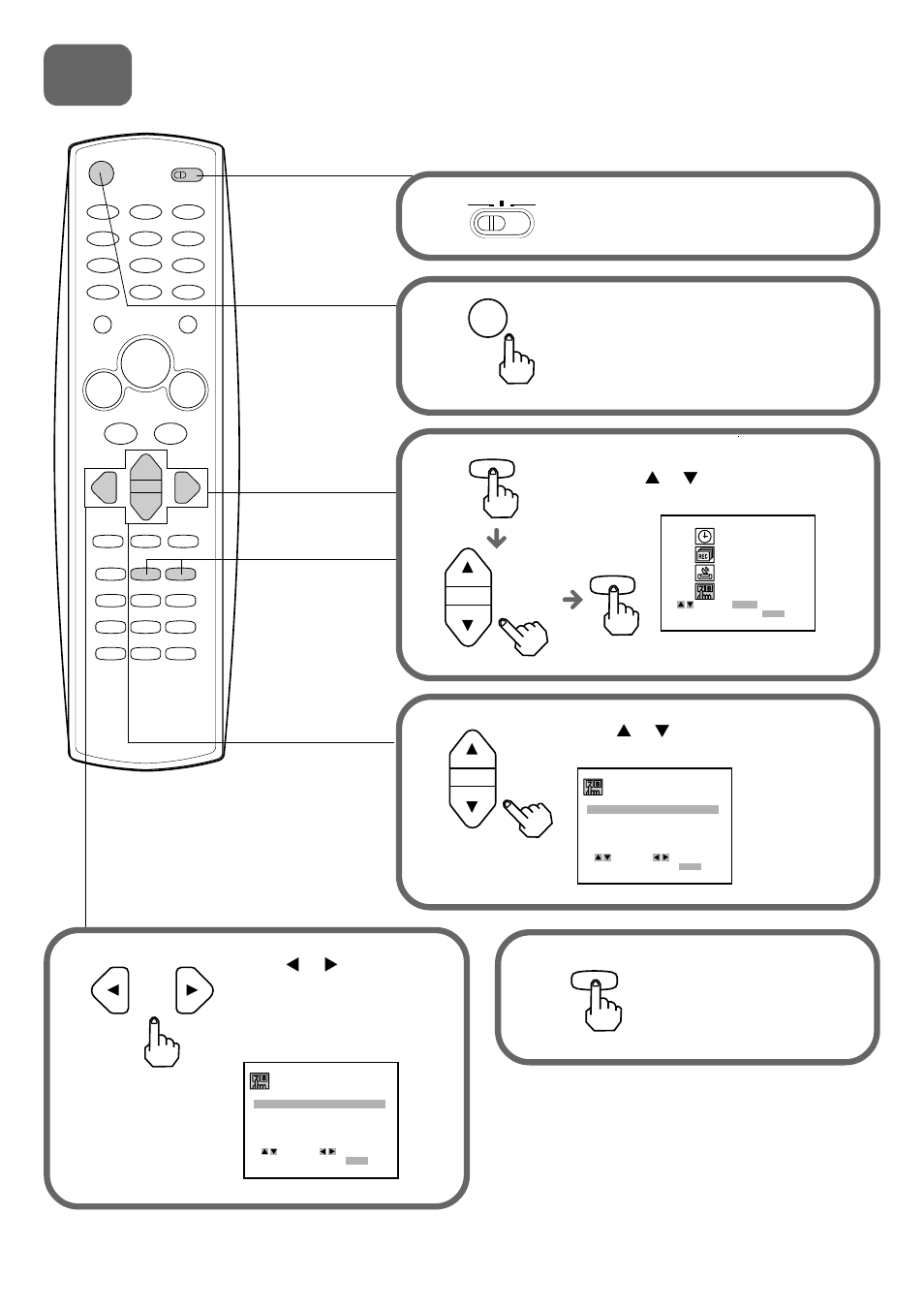 Setting the language, Power, Menu | Vcr/catv/dbs/tv | Aiwa HV-FX9000U User Manual | Page 5 / 118