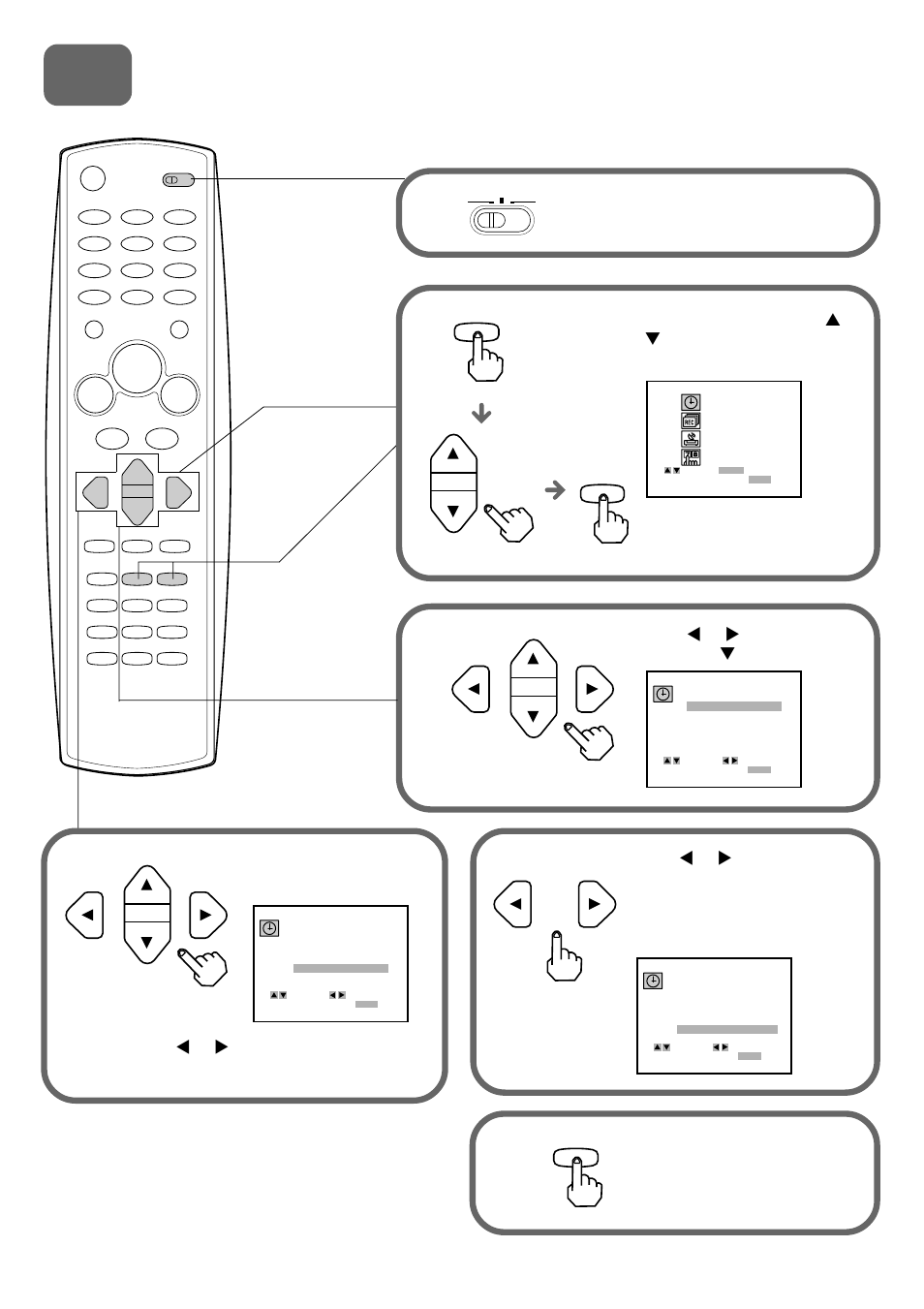 Setting the clock, Menu, Vcr/catv/dbs/tv | Aiwa HV-FX9000U User Manual | Page 6 / 118