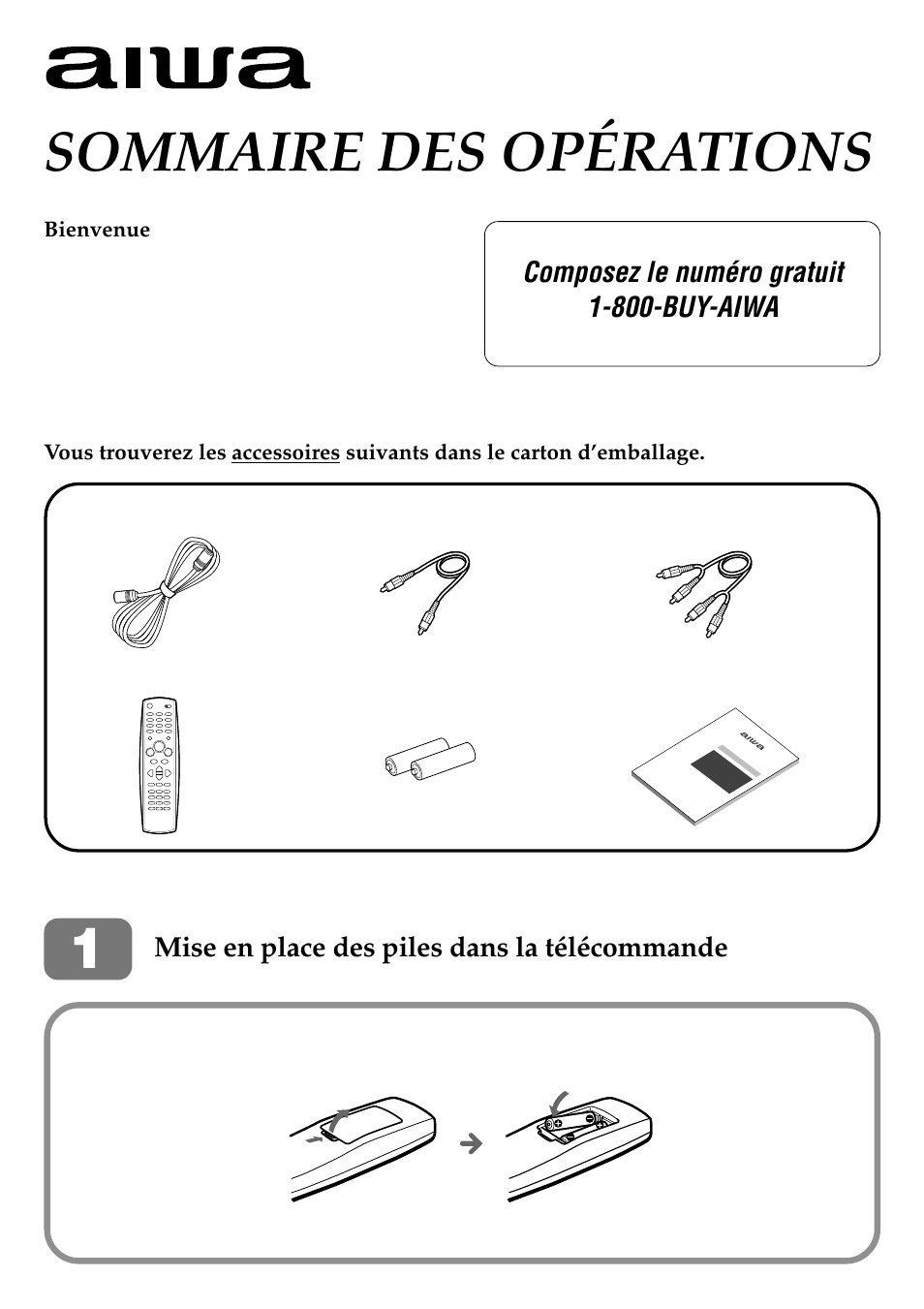 Sommaire des opérations, Hv-fx9000, Composez le numéro gratuit 1-800-buy-aiwa | Mise en place des piles dans la télécommande | Aiwa HV-FX9000U User Manual | Page 81 / 118