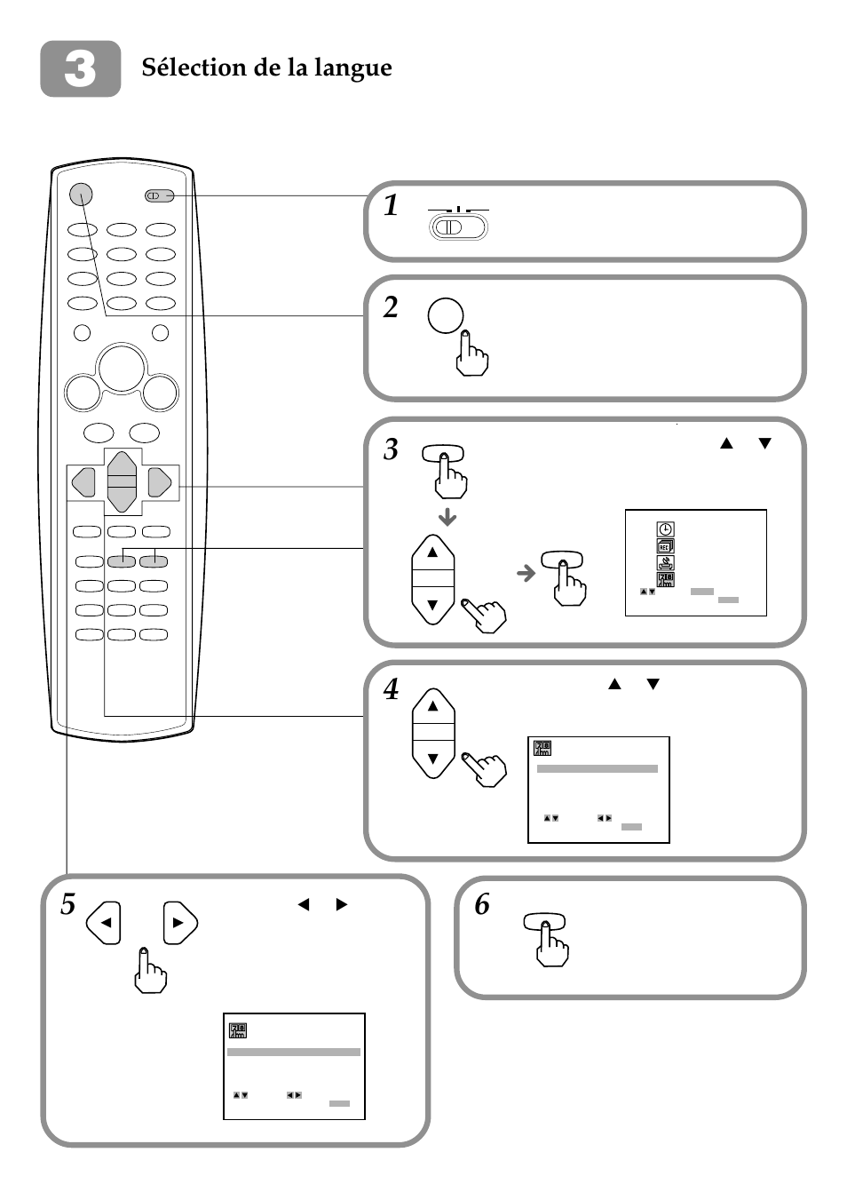 Sélection de la langue, Power, Menu | Vcr/catv/dbs/ tv | Aiwa HV-FX9000U User Manual | Page 84 / 118