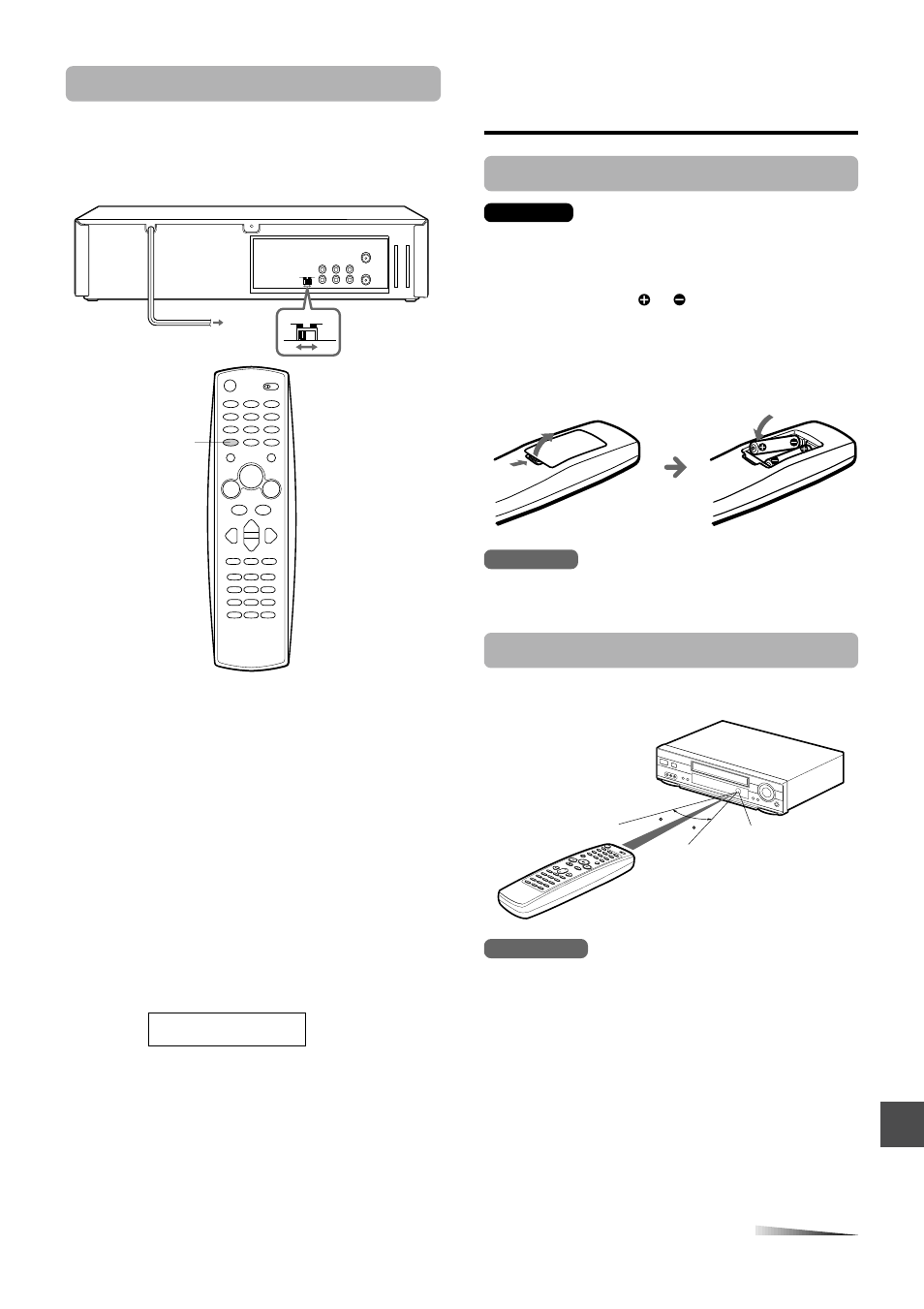 Préparation de la télécommande, Réglage de la réception vidéo, Mise en place des piles | Utilisation de la télécommande | Aiwa HV-FX9000U User Manual | Page 94 / 118