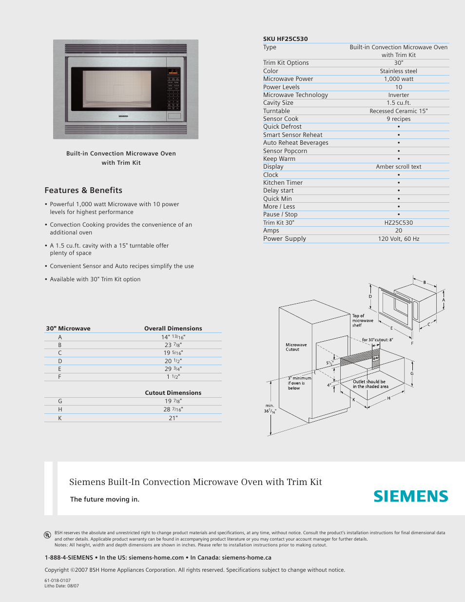 Siemens 30 Convection Microwave User Manual | 1 page