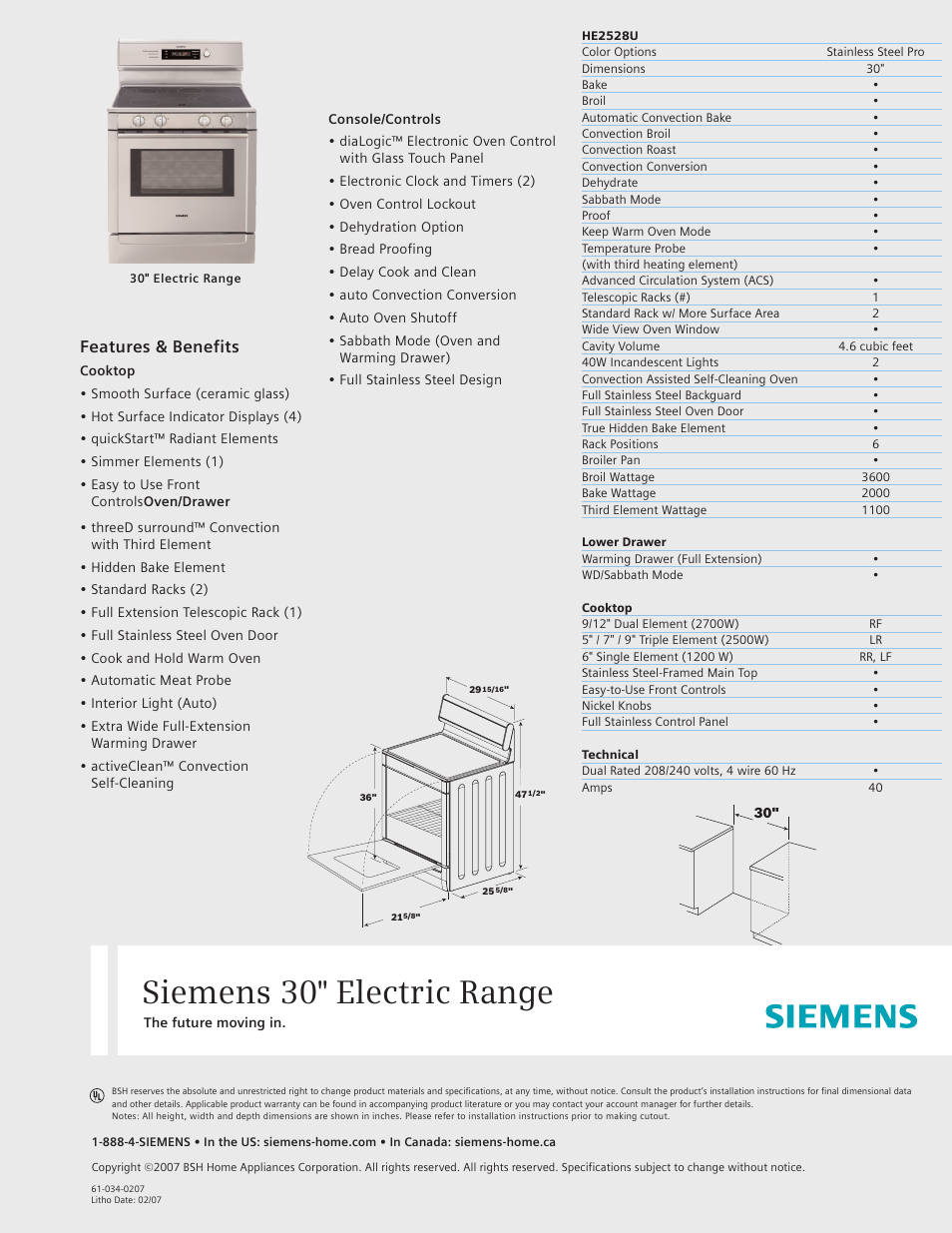 Siemens Electric Range User Manual | 1 page