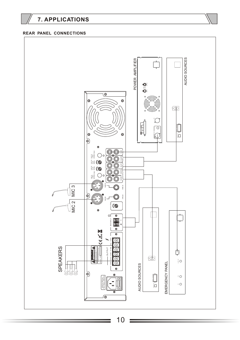 Т³гж 10, Applications, Mic 2 m ic 3 | Rear panel connections | t&mSystems Project 120MP - 240MP User Manual | Page 10 / 14