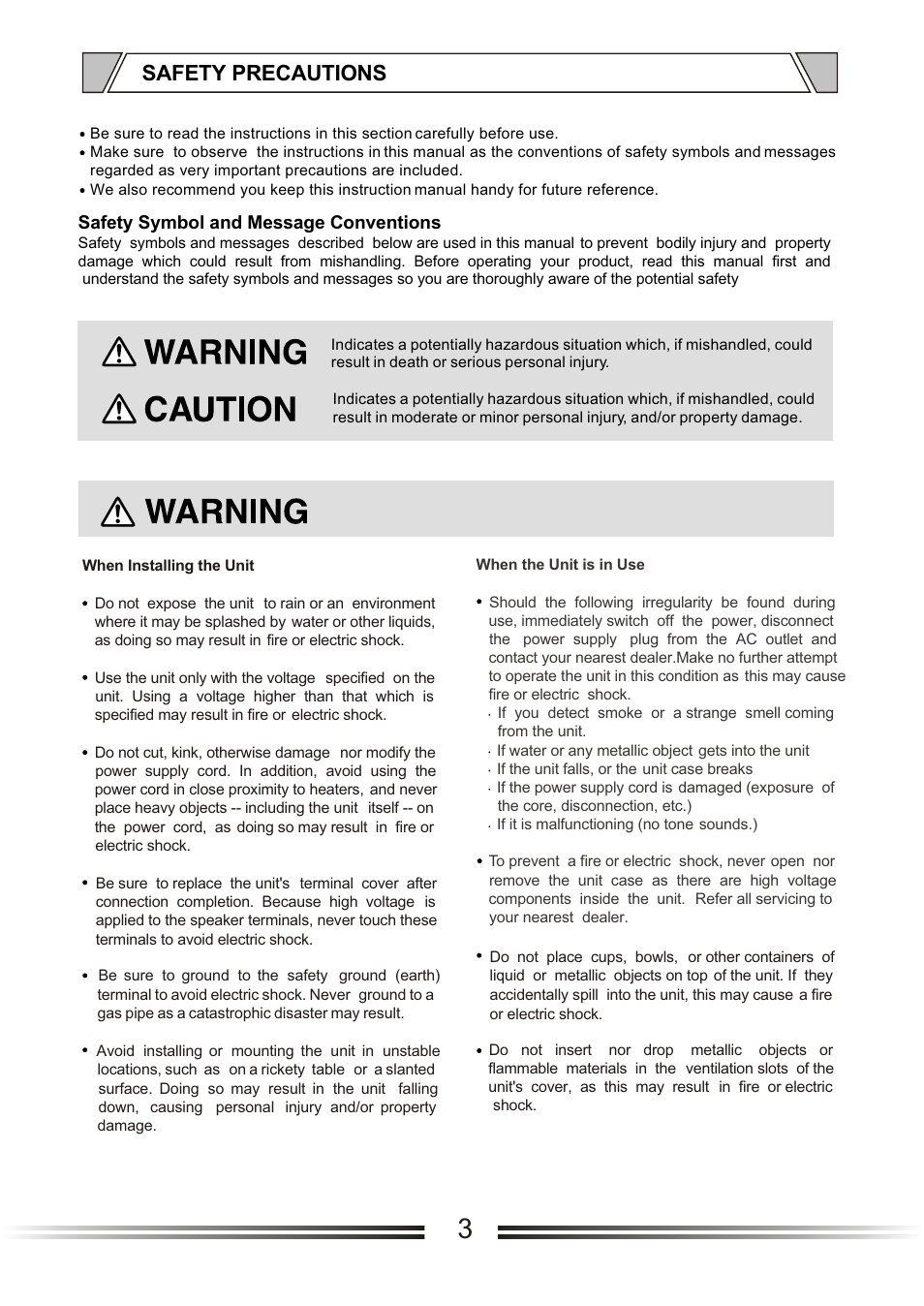 Т³гж 3, Safety precautions | t&mSystems Project 120MP - 240MP User Manual | Page 3 / 14