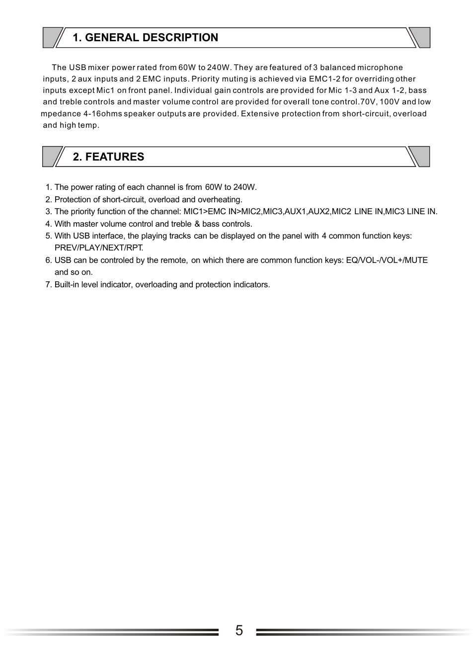 Т³гж 5, Features, General description | t&mSystems Project 120MP - 240MP User Manual | Page 5 / 14