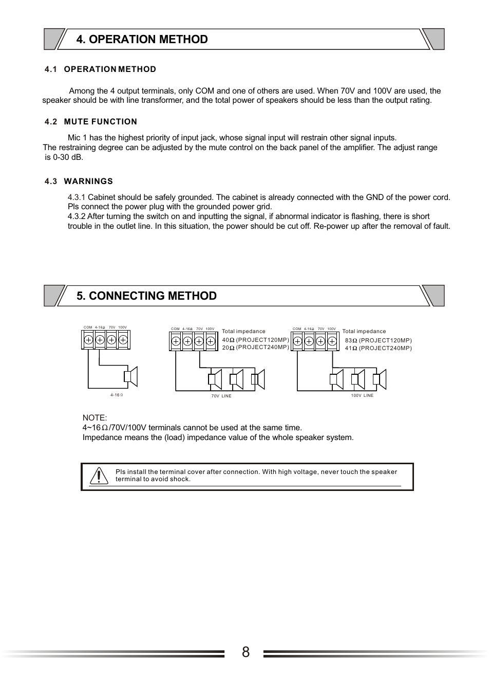 Т³гж 8, Operation method, Connecting method | t&mSystems Project 120MP - 240MP User Manual | Page 8 / 14