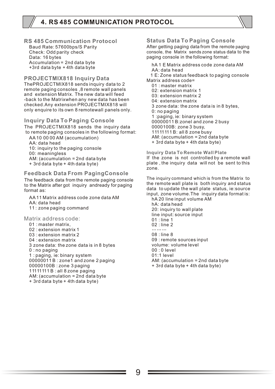 Т³гж 13, Rs 485 communication protocol | t&mSystems Project MIX818 User Manual | Page 13 / 17