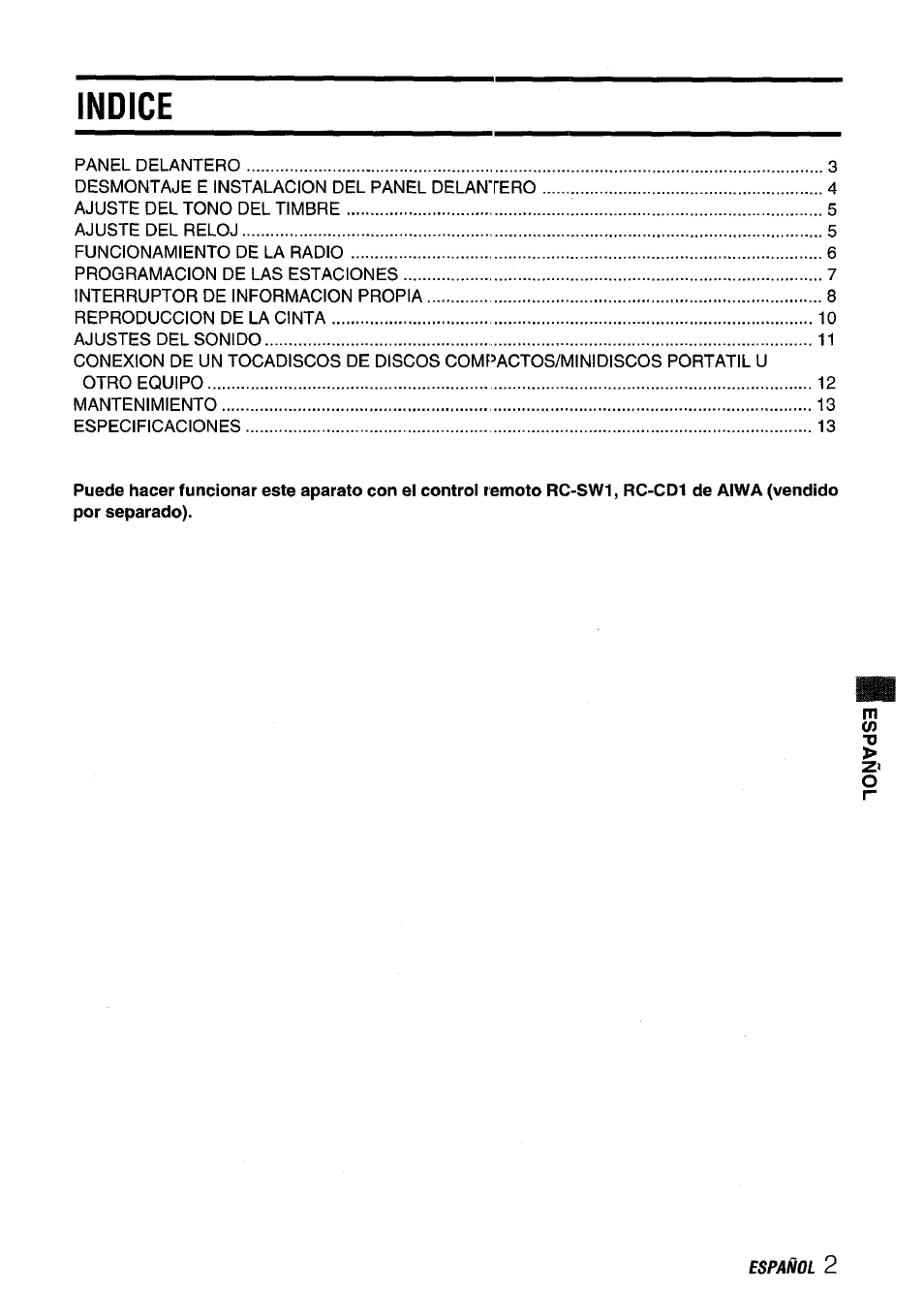Indice, Z> o | Aiwa CT-X409 User Manual | Page 17 / 44
