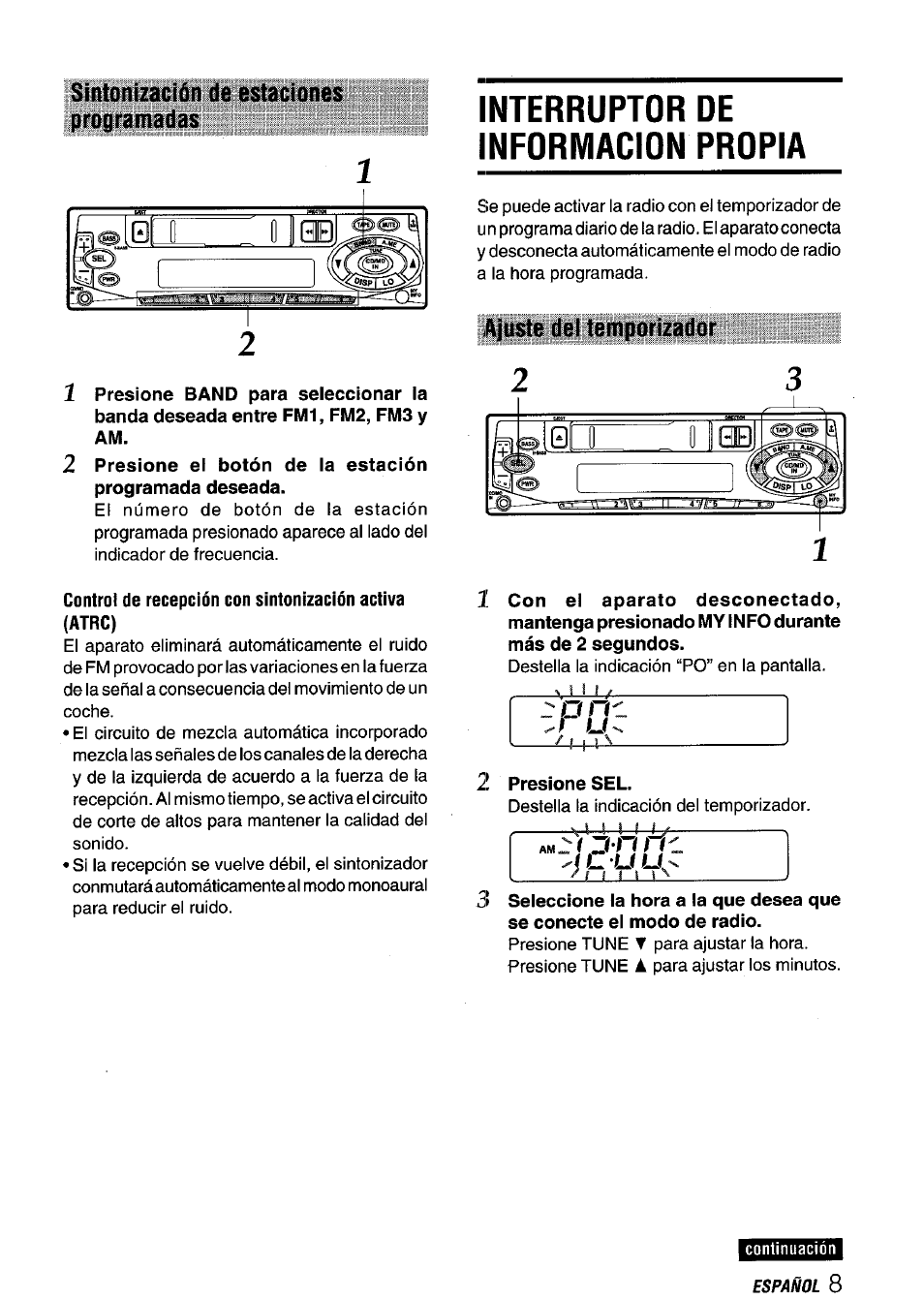Interruptor de informacion propia, I\juste del temporizador, Presione sel | J nn, Sintonización de estaciones programadas | Aiwa CT-X409 User Manual | Page 23 / 44