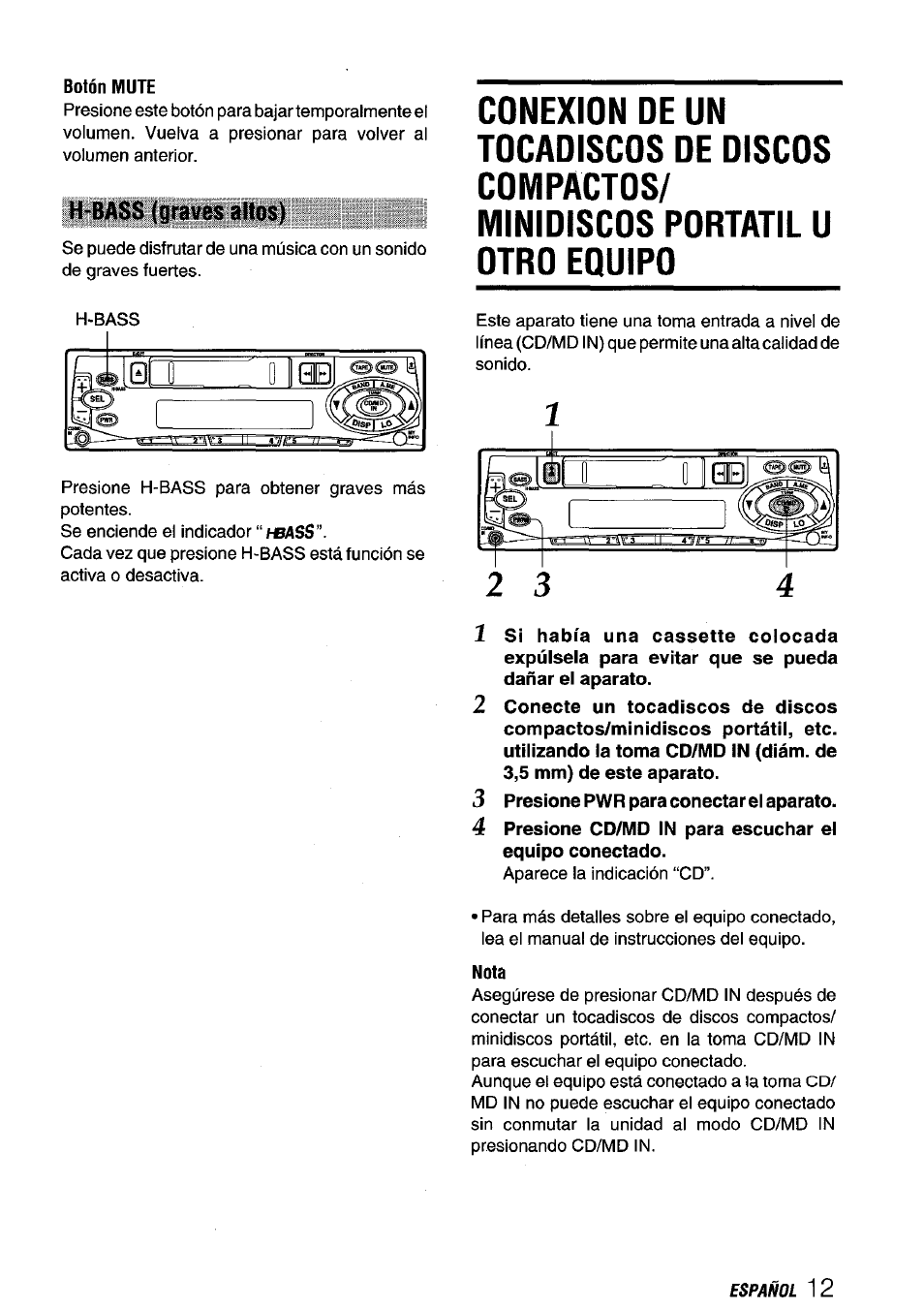 Botón mute, Nota, I! n | Aiwa CT-X409 User Manual | Page 27 / 44