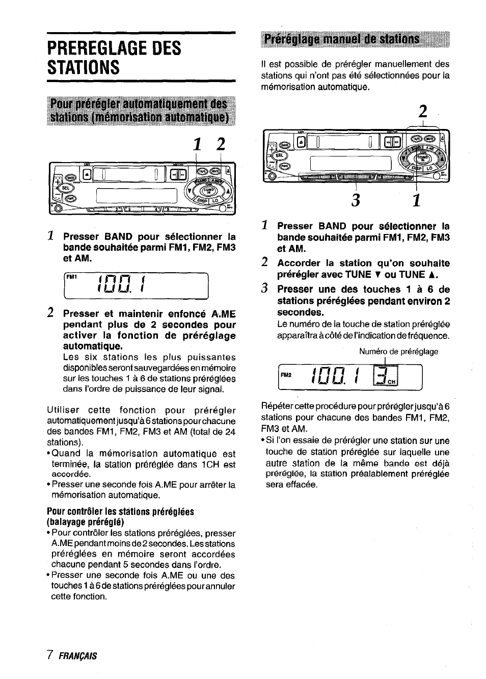 Prereglage des stations, Préréglage manuel de stations | Aiwa CT-X409 User Manual | Page 36 / 44
