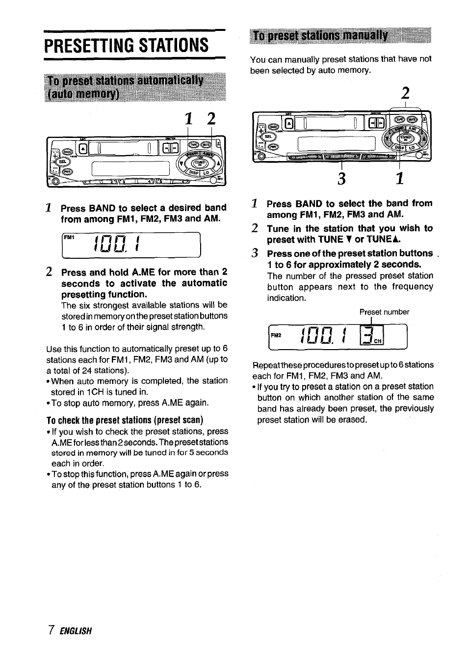 Presetting stations, To preset stations automatically (auto memory), To check the preset stations (preset scan) | I n n t | Aiwa CT-X409 User Manual | Page 8 / 44