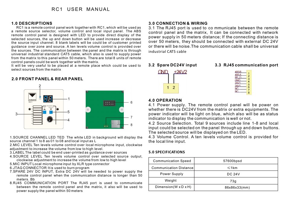t&mSystems Project RC1 User Manual | 1 page