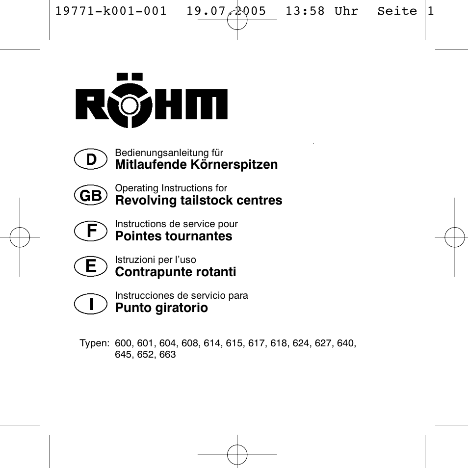 ROHM Revolving tailstock centres User Manual | 48 pages