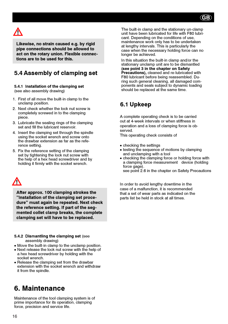 Maintenance, 4 assembly of clamping set, 1 upkeep | ROHM Tool clamping units User Manual | Page 16 / 40
