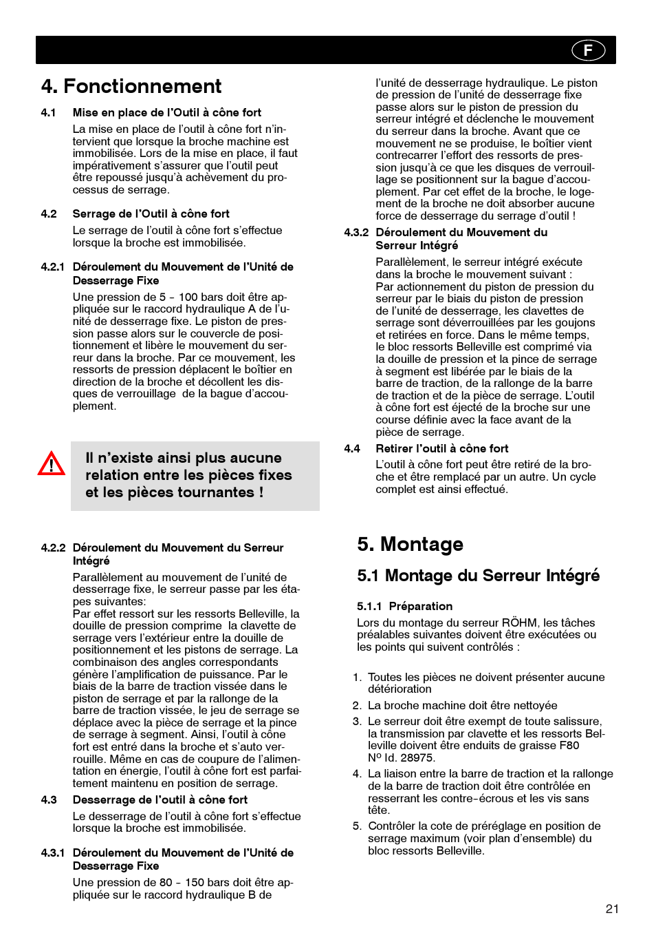 Fonctionnement, Montage, 1 montage du serreur intégré | ROHM Tool clamping units User Manual | Page 21 / 40