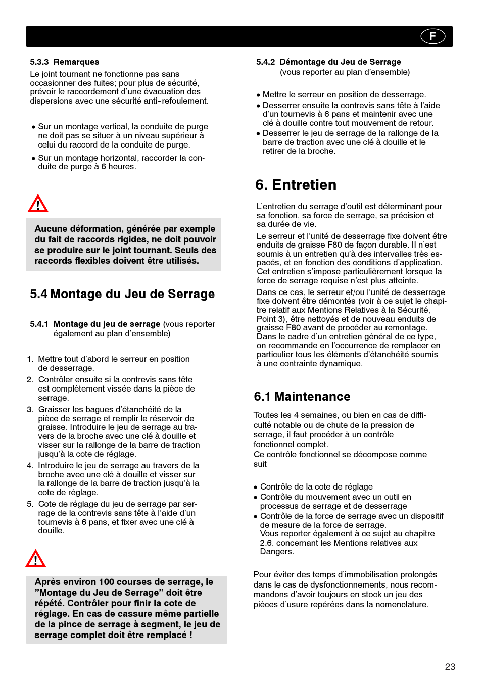 Entretien, 4 montage du jeu de serrage, 1 maintenance | ROHM Tool clamping units User Manual | Page 23 / 40