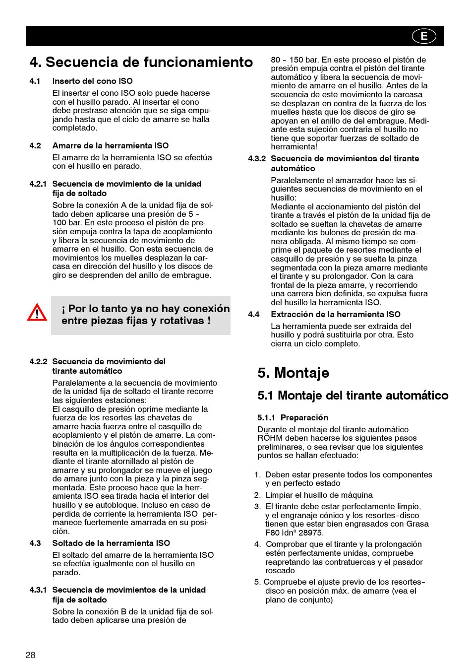 Secuencia de funcionamiento, Montaje, 1 montaje del tirante automático | ROHM Tool clamping units User Manual | Page 28 / 40