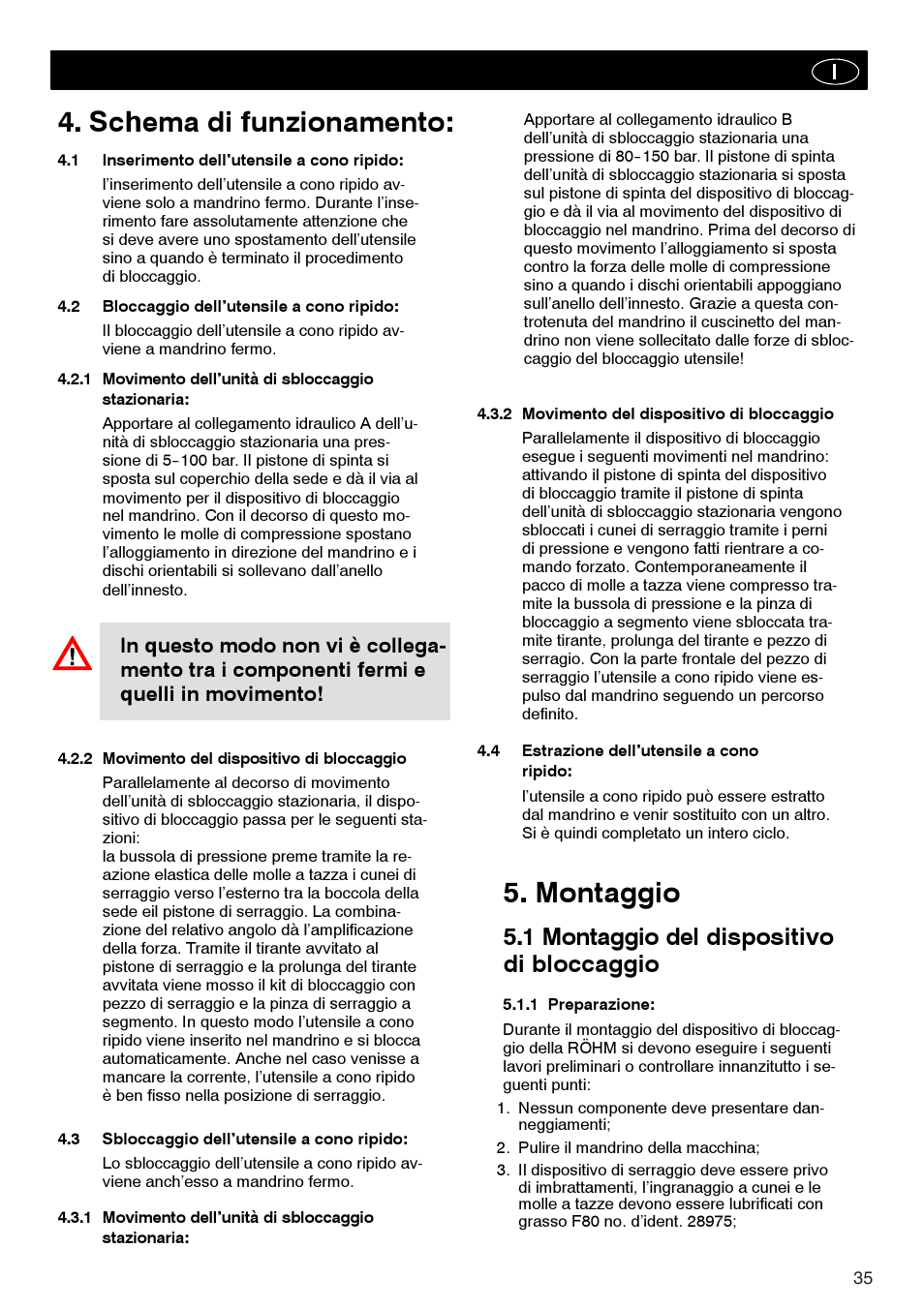 Schema di funzionamento, Montaggio, 1 montaggio del dispositivo di bloccaggio | ROHM Tool clamping units User Manual | Page 35 / 40