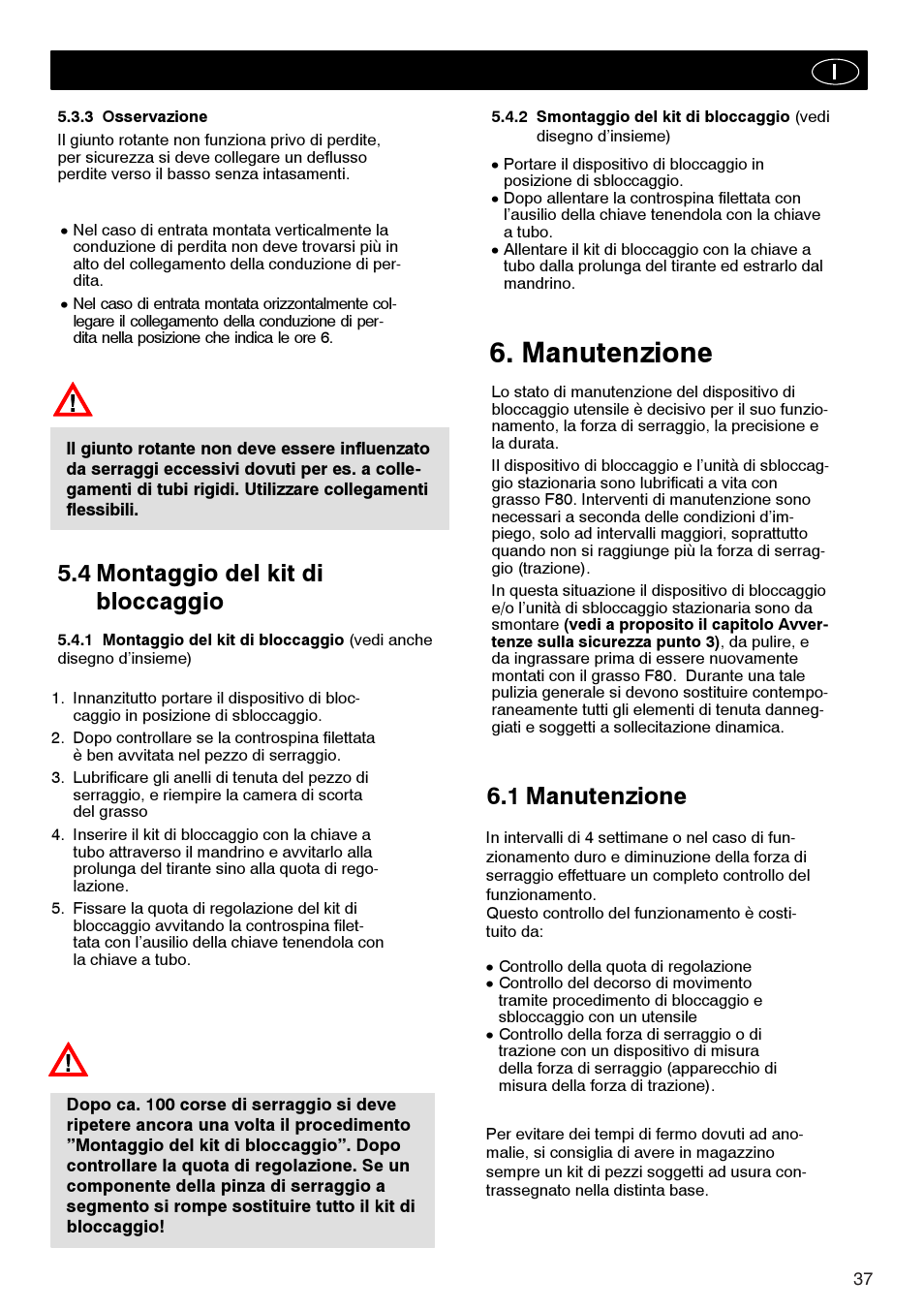Manutenzione, 4 montaggio del kit di bloccaggio, 1 manutenzione | ROHM Tool clamping units User Manual | Page 37 / 40