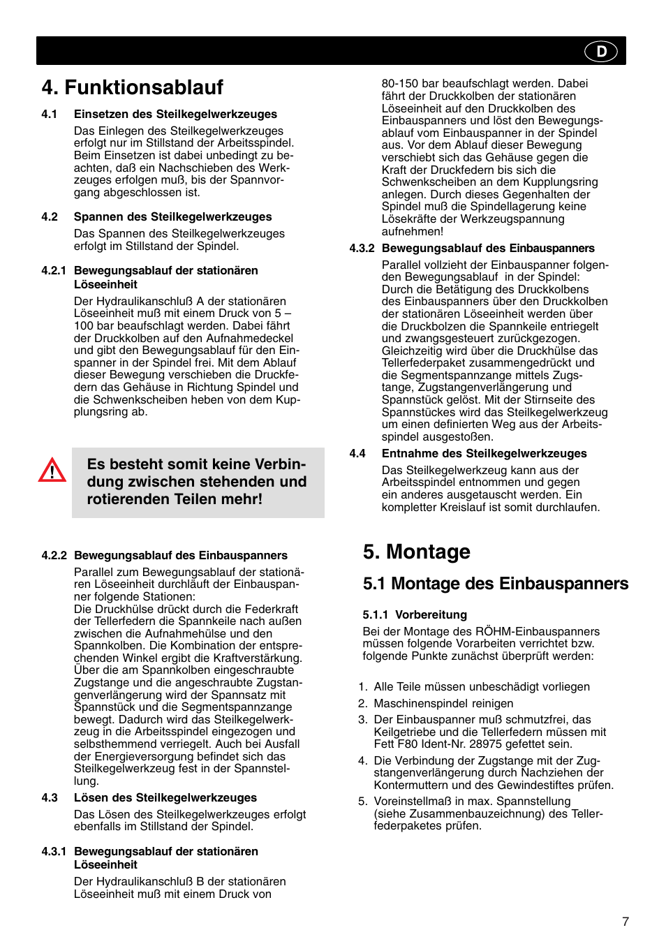 Funktionsablauf, Montage, 1 montage des einbauspanners | ROHM Tool clamping units User Manual | Page 7 / 40