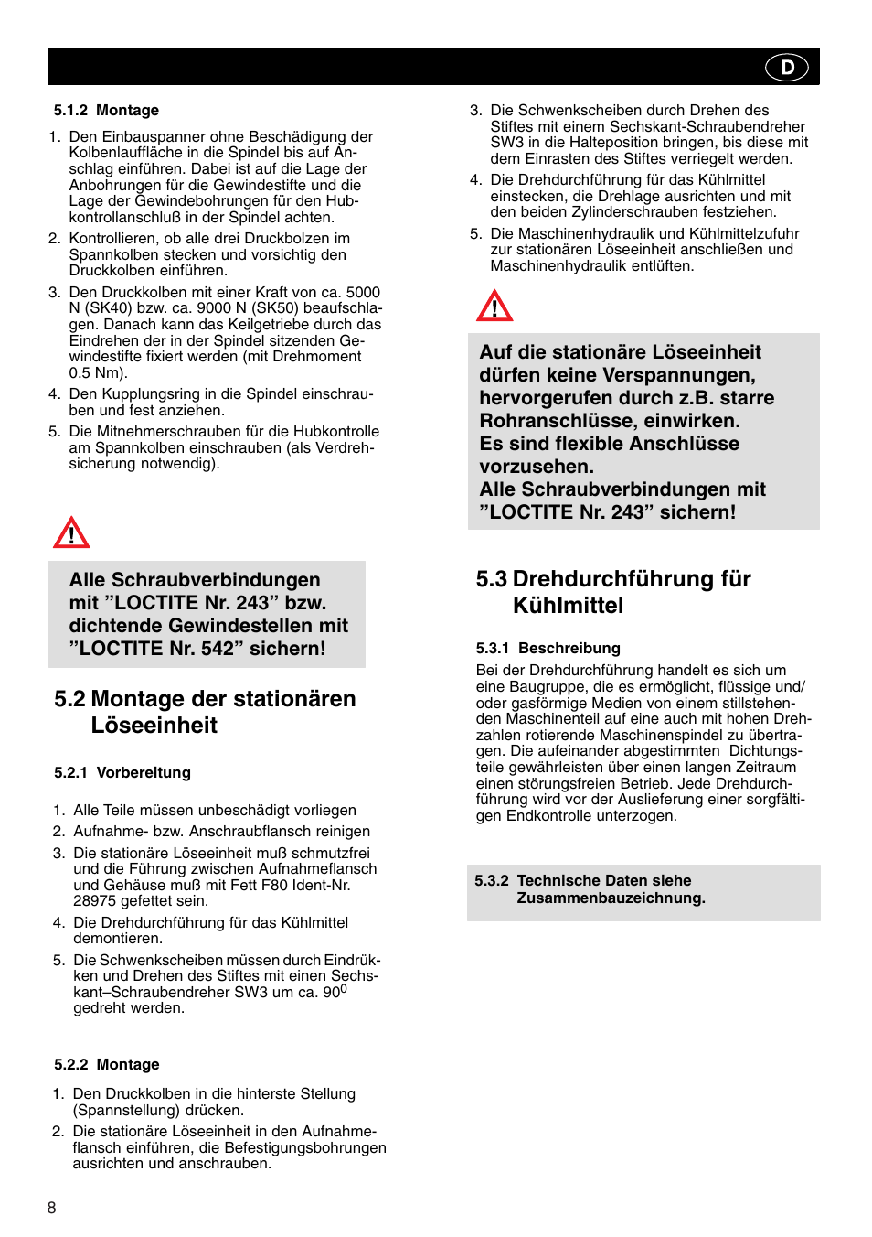 2 montage der stationären löseeinheit, 3 drehdurchführung für kühlmittel | ROHM Tool clamping units User Manual | Page 8 / 40