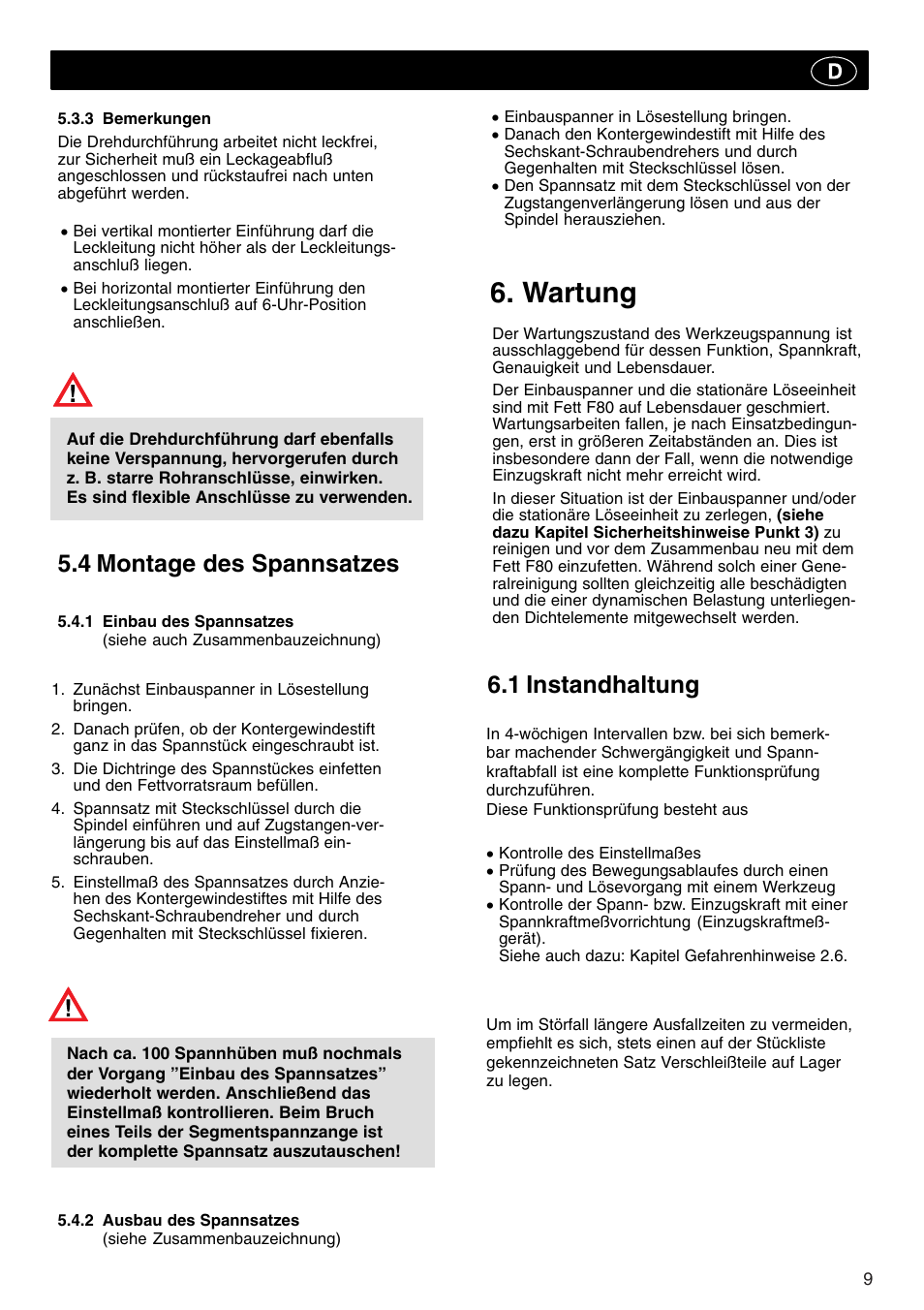 Wartung, 4 montage des spannsatzes, 1 instandhaltung | ROHM Tool clamping units User Manual | Page 9 / 40