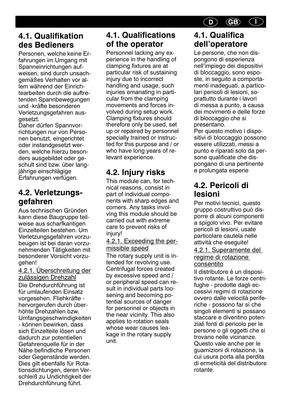 Qualifikation des bedieners, Verletzungs- gefahren, Qualifications of the operator | Injury risks, Qualifica dell’operatore, Pericoli di lesioni | ROHM Turning Performance User Manual | Page 6 / 8