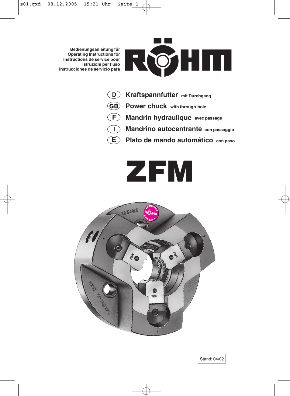 ROHM ZFM - Power-operated draw bar chucks User Manual | 20 pages