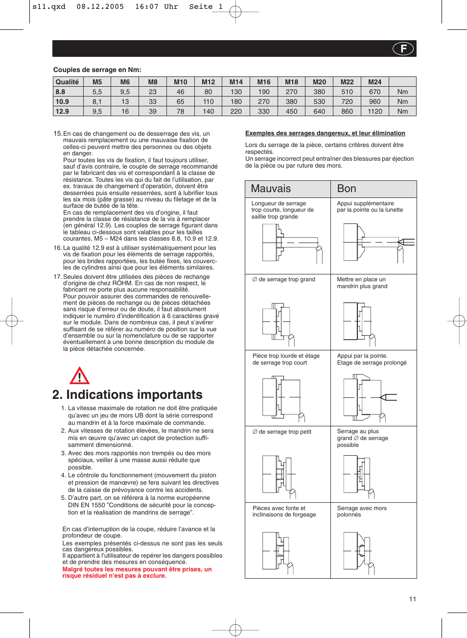 Indications importants, Mauvais bon | ROHM ZFM - Power-operated draw bar chucks User Manual | Page 11 / 20