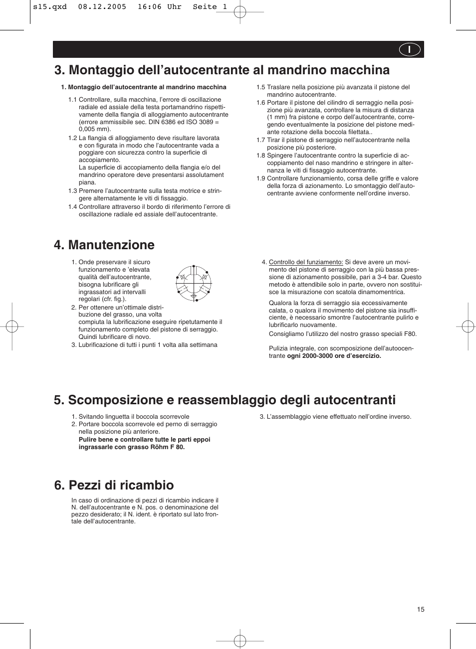 Montaggio dell’autocentrante al mandrino macchina, Manutenzione | ROHM ZFM - Power-operated draw bar chucks User Manual | Page 15 / 20