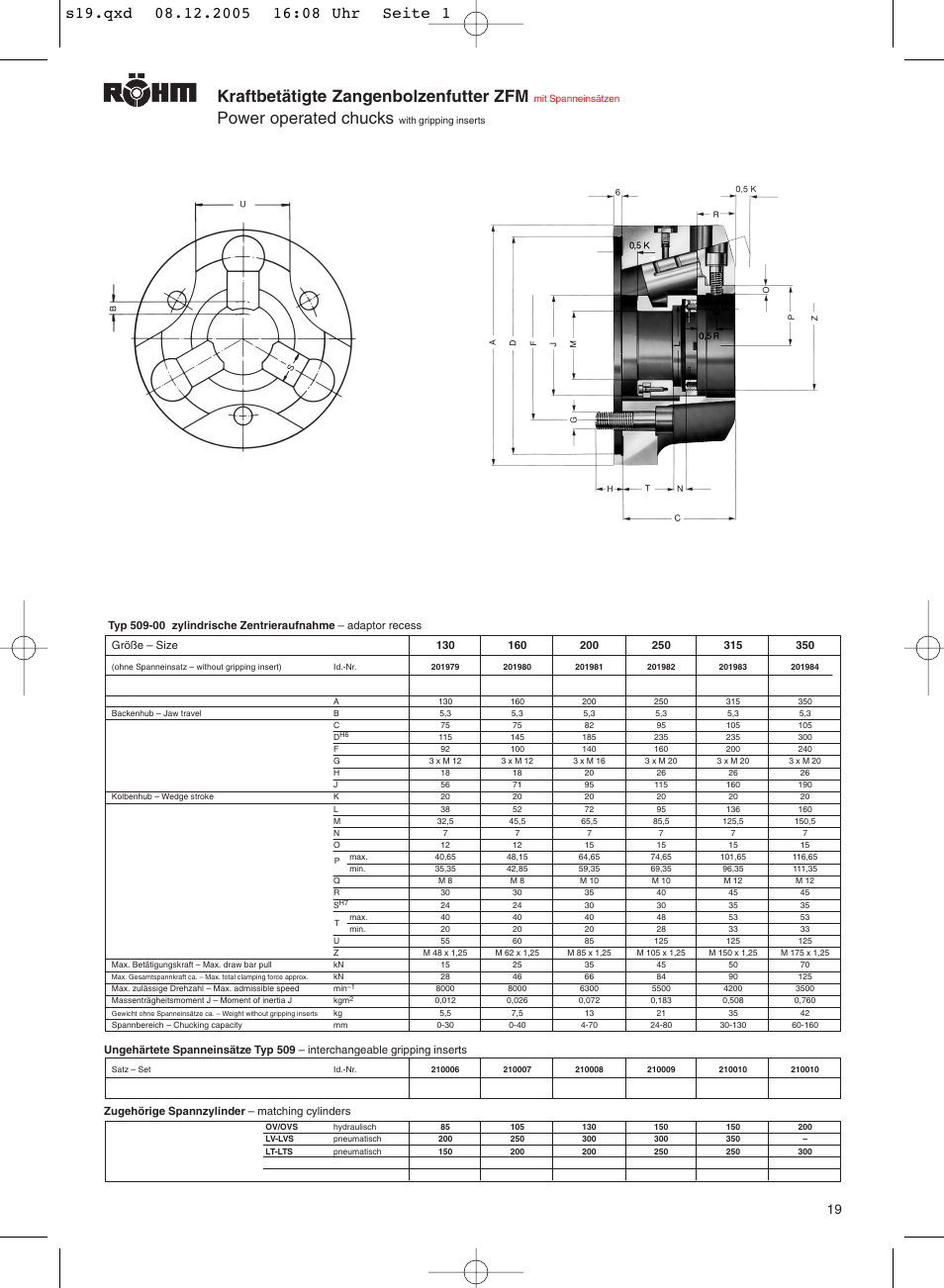 Kraftbetätigte zangenbolzenfutter zfm, Power operated chucks | ROHM ZFM - Power-operated draw bar chucks User Manual | Page 19 / 20