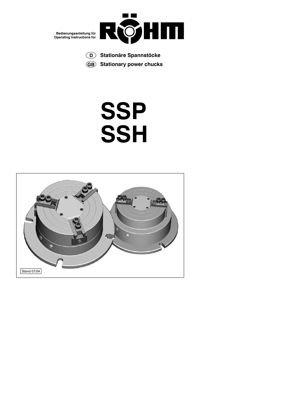 ROHM SSP / SSH - Stationary power chucks User Manual | 8 pages